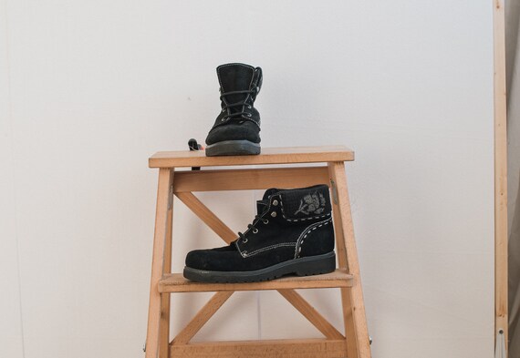Vintage Black Suede Lace up Ankle Boots