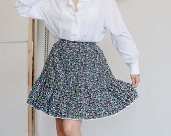 Vintage 80s Ditsy Floral High Waisted Mini Women Skirt XS