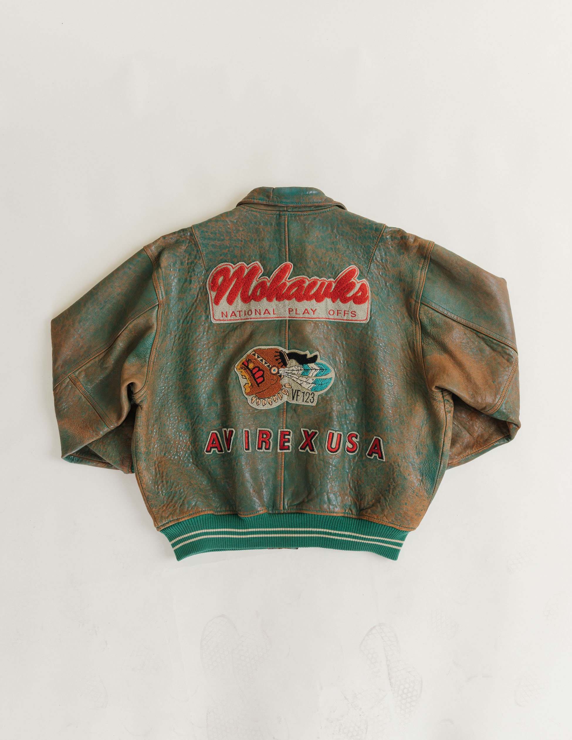 Vintage Avirex Usa Mohawk's Distressed Green Varsity Vintage Avirex Usa Mohawk's Distressed Green Varsity
