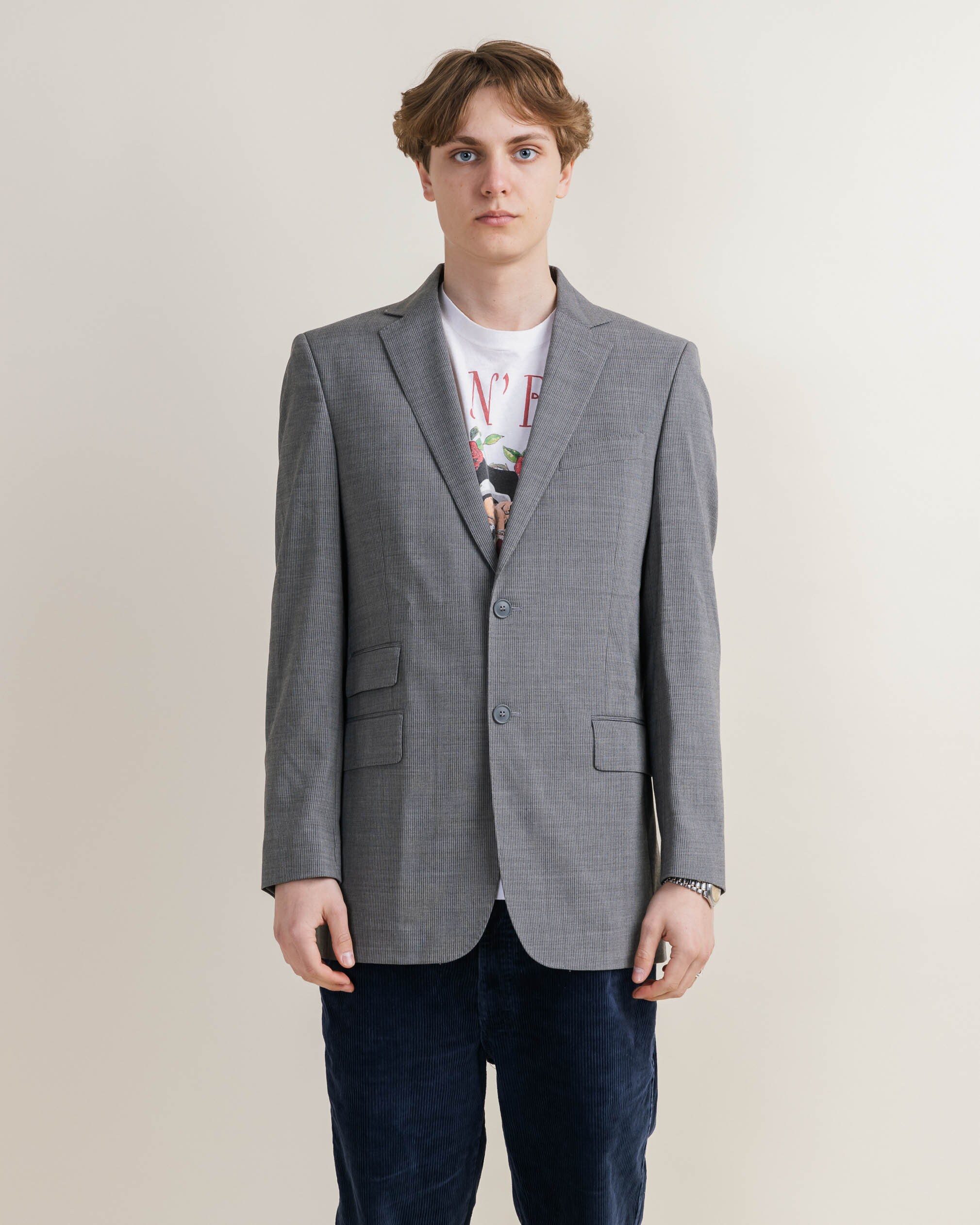 Vintage 90s Classic Minimal Grey Double Pocket Blazer Unisex