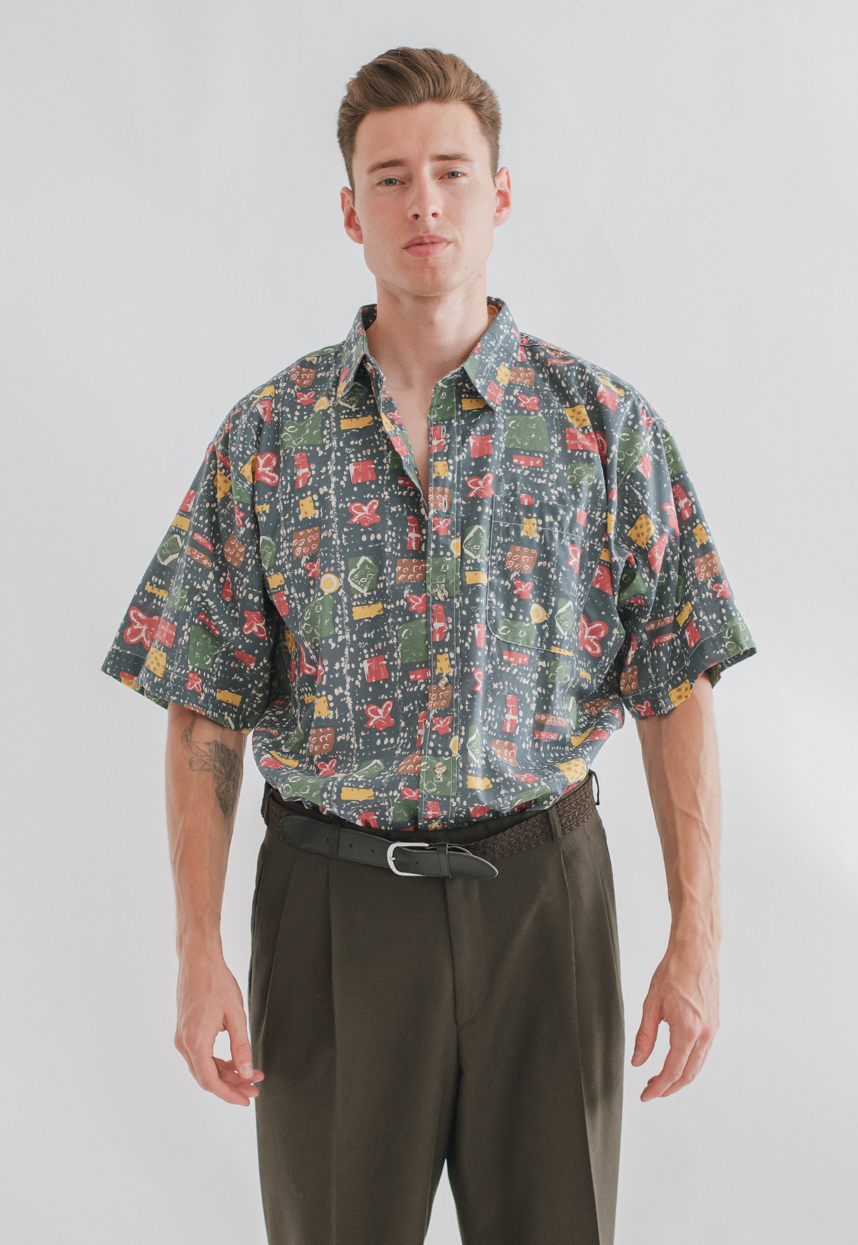 Vintage Oversized Short Sleeve Shirt in Abstract Print XL Etsy