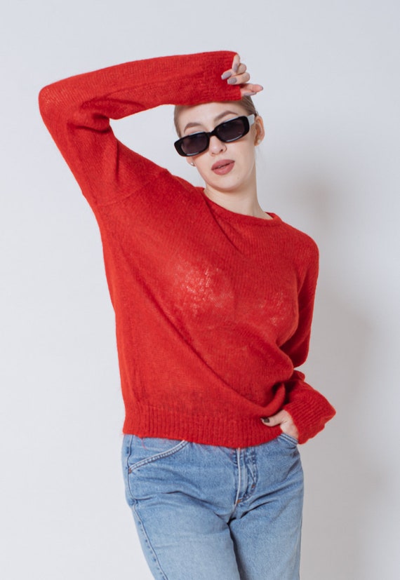 Vintage Semi Sheer Knit Moher Women Jumper in Red S - Etsy