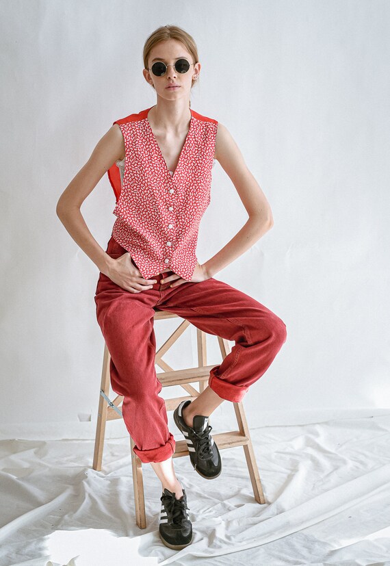 Vintage Revival 80s Festival Vest in Ditsy Floral