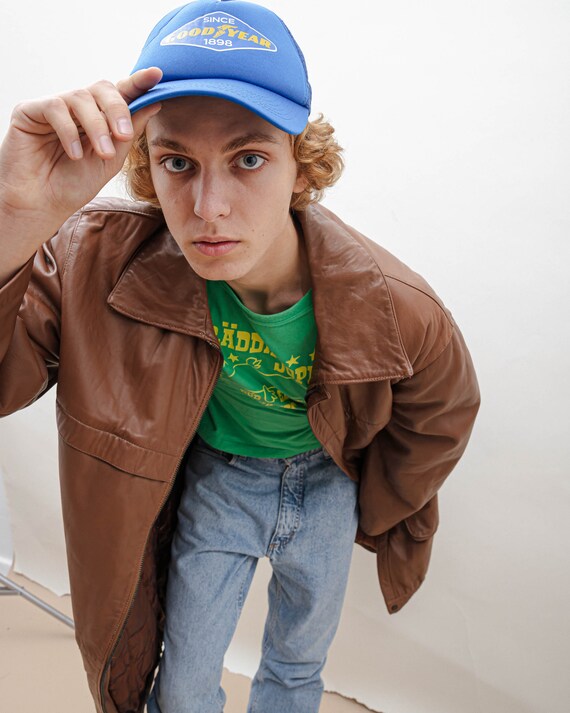 Buy Vintage 80s Soft Brown Leather Zip up Prolonged Jacket 