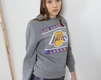 Vintage Pull a col rond et logo Lakers gris femme XS Etsy France