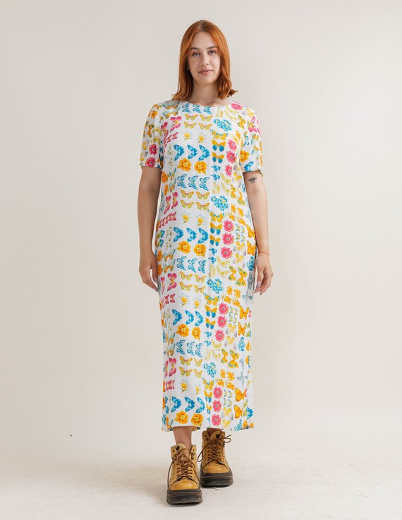 Chinese butterfly printed maxi shift dress 2025