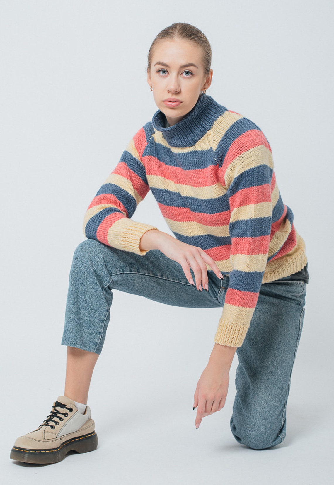 Vintage 90s High Neck Knitwear Jumper En Multi Stripe Etsy vintage-90s-high-neck-knitwear-jumper-en-multi-stripe-etsy