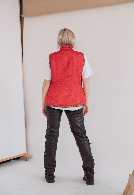 Vintage Y2k High Neck Textured Women Vest in Red S - image 3