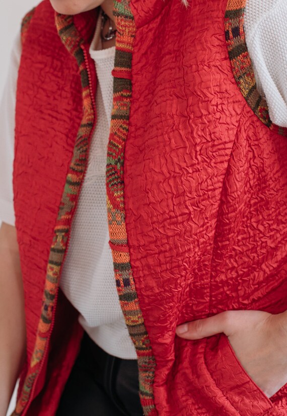 Vintage Y2k High Neck Textured Women Vest in Red S - image 5