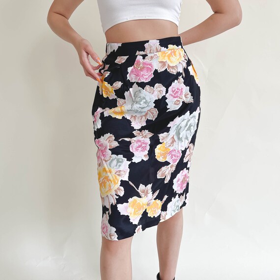 Pink rose print pencil cheap skirt