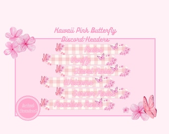 Intestazioni Discord con farfalle rosa kawaii