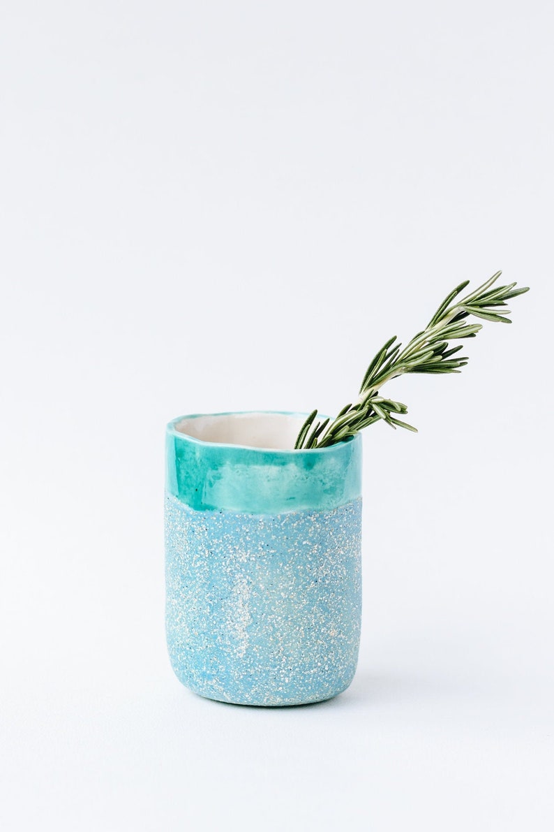 Blauw met blauwgroene top keramische handgemaakte mok / kopje voor thee en koffie. Beste cadeau of cadeau idee. Woondecoratie afbeelding 1