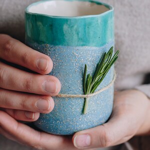 Blue with blue green top Ceramic Handmade Mug / Cup for Tea and Coffee. Best Gift or Present Idea. Home Decor image 2