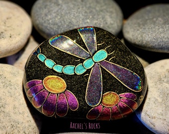 Dragonfly garden. Hand painted Lake Superior stone. Size approx 5 inches.