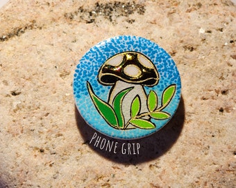 Poignée champignon pour téléphone. Des pois et du chrome ! Poignée de téléphone peinte à la main. Doit être utilisé uniquement sur une coque de téléphone ou des surfaces de téléphone plates et propres. Sans silicone.