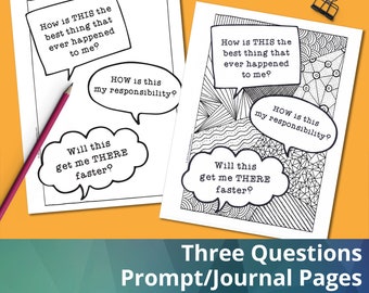 Three Questions Journal Pages, Instant Download, Printable, Emotional Wellness, Self-Care Journal Pages