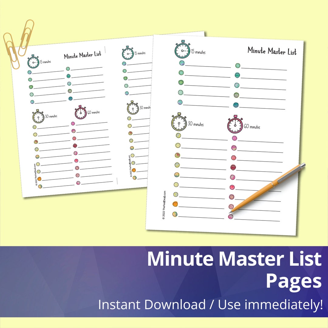 Minute Master Minute Master List Printable: Time Management Task Planner (digital ...