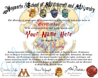 Personalized Hogwarts Diploma with Official Folder, Harry Potter Gift