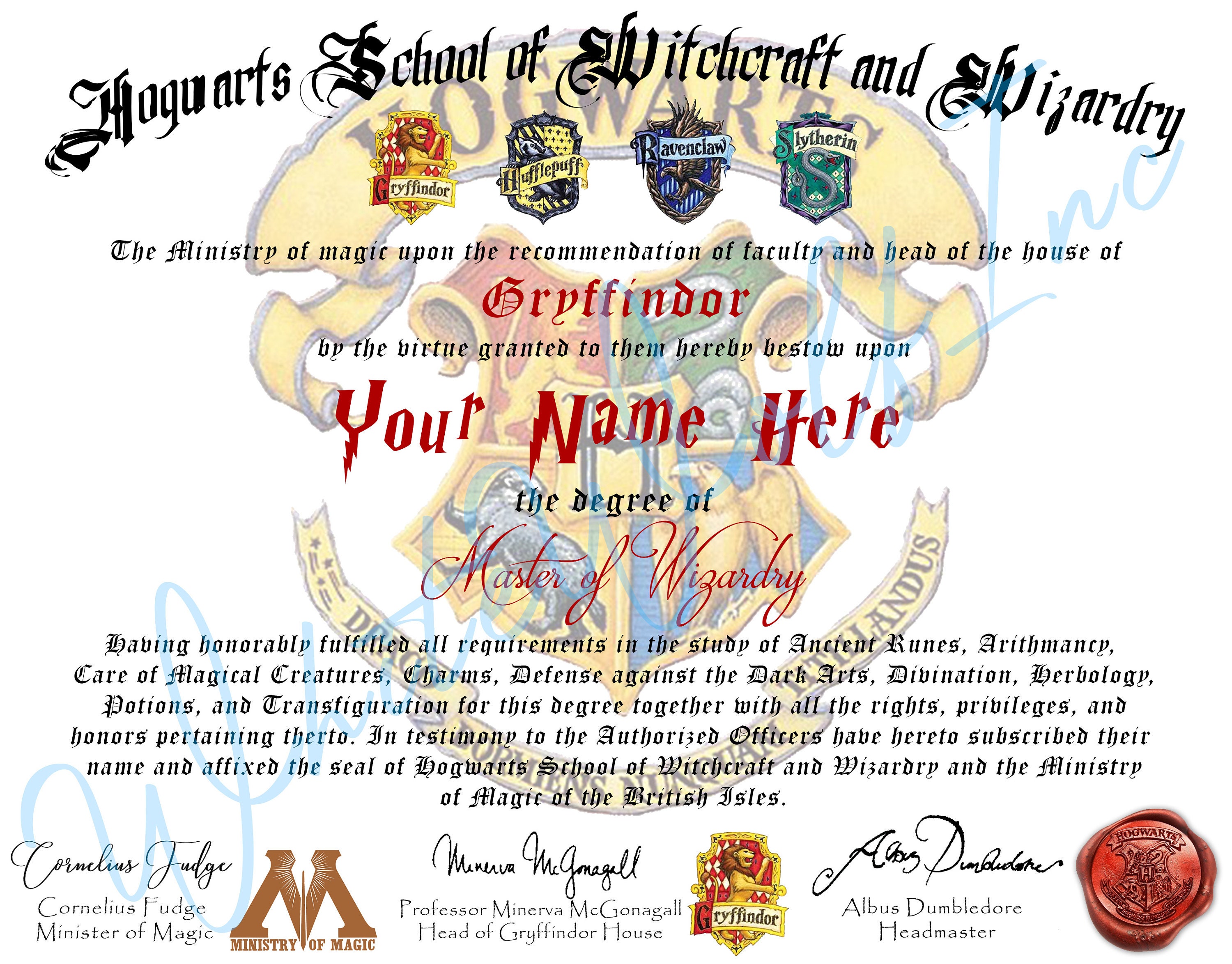 Personalized Hogwarts Diploma With Official Folder, Harry Potter Gift
