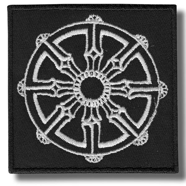 Dharma wheel - embroidered patch, 8x8 cm