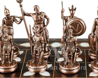 16&#39;&#39; Chess Board, XL Metal Chess Piece, Personalized , Mythology Chess Set,Mother of pearl inlaid chess set, Handmade Fathers day gift