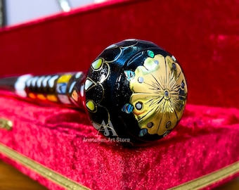Walnut Wood Walking Stick: Abalone Mother of Pearl Inlay Cane