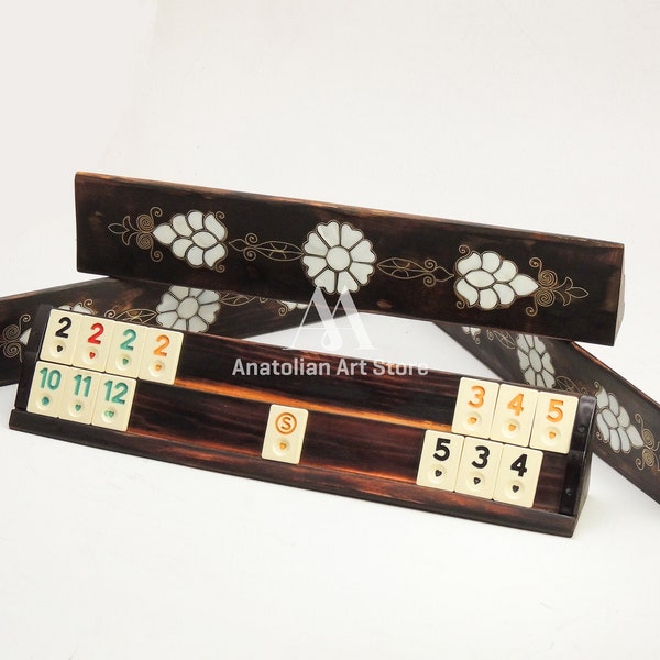 Personalized Rummikub with Bag & Tiles Mother of Pearl inlaid, %100 Handmade Rummy Cube Set, Walnut Tree , Okey Game Set  , Fathers day gift