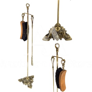 Handmade Brass Shoe Horn, Brush & Hanger Stand Set