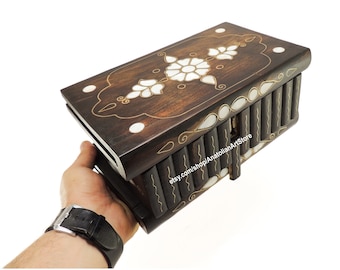 Wooden Magic Box, Encrypted Box, Magic Box,, Jewelry Box, Watch Box, Gift Box, Mother of Pearl,Wooden puzzle Box,  Fathers day Gift