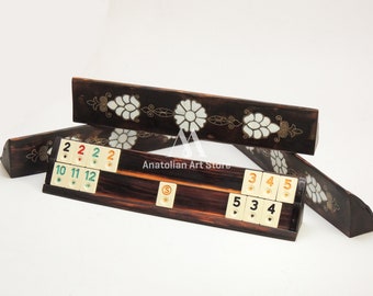 Personalized Rummikub with Bag & Tiles Mother of Pearl inlaid, %100 Handmade Rummy Cube Set, Walnut Tree , Okey Game Set  , Fathers day gift