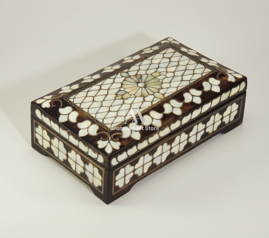 Personalized Mother of Pearl Inlaid Jewelry Box: Wooden Keepsake Chest ...