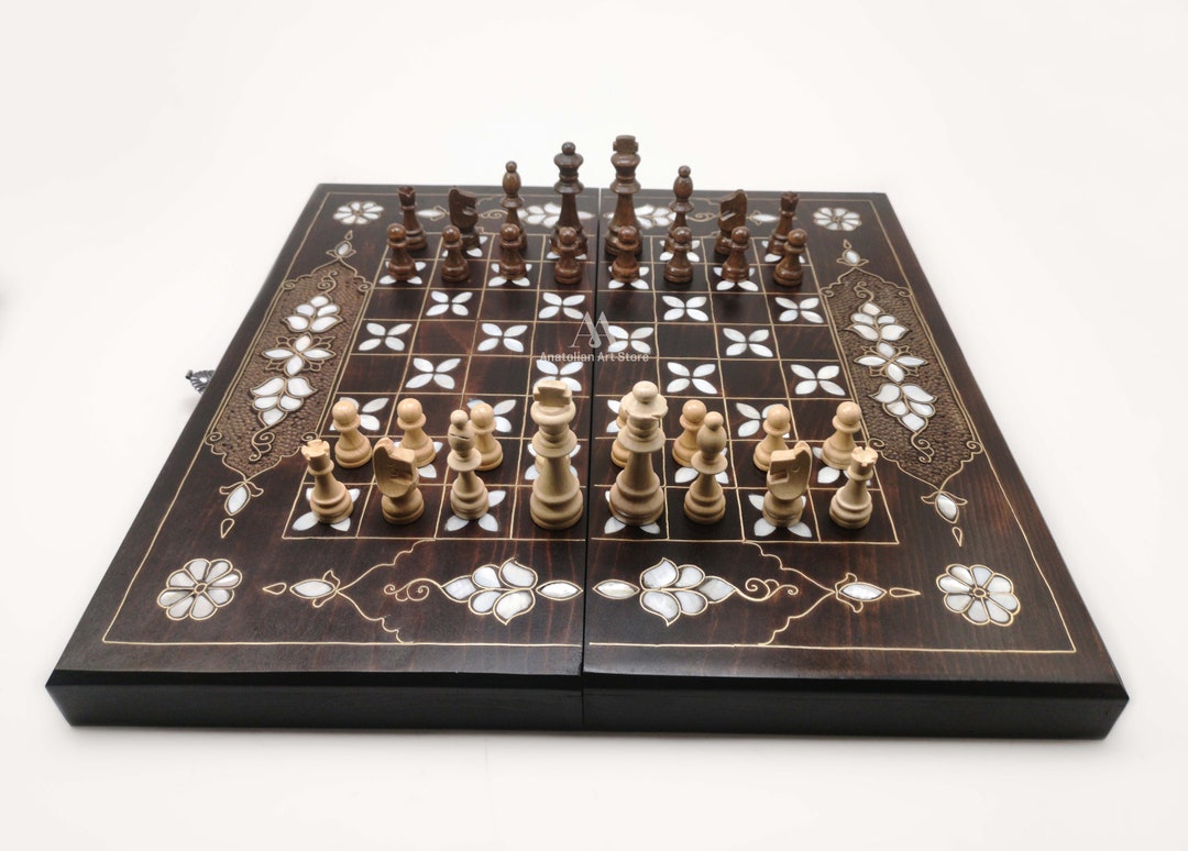 Personalisiertes Perlmutt Inlay Backgammon Schach Set: Handgefertigtes ...