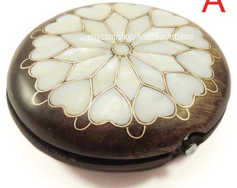 Personalized Heart Pattern Makeup Mirror, Wooden Makeup Mirror Portable, Makeup Hand Mirror, Mirror Handbag, Mirror Handheld, Vintage