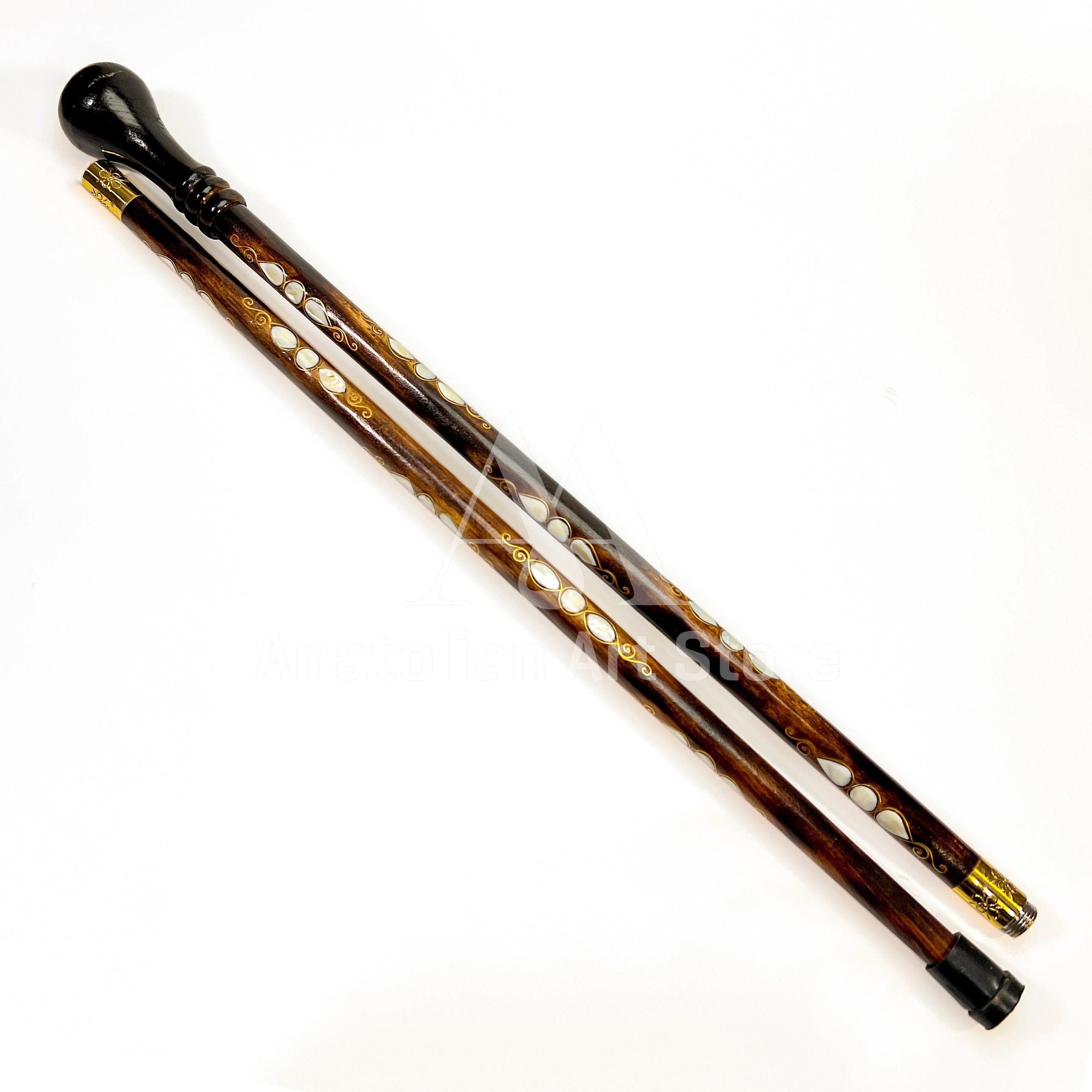 Mother of Pearl Inlay Walnut Wood Walking Cane - 55 Inch Glam Hiking ...