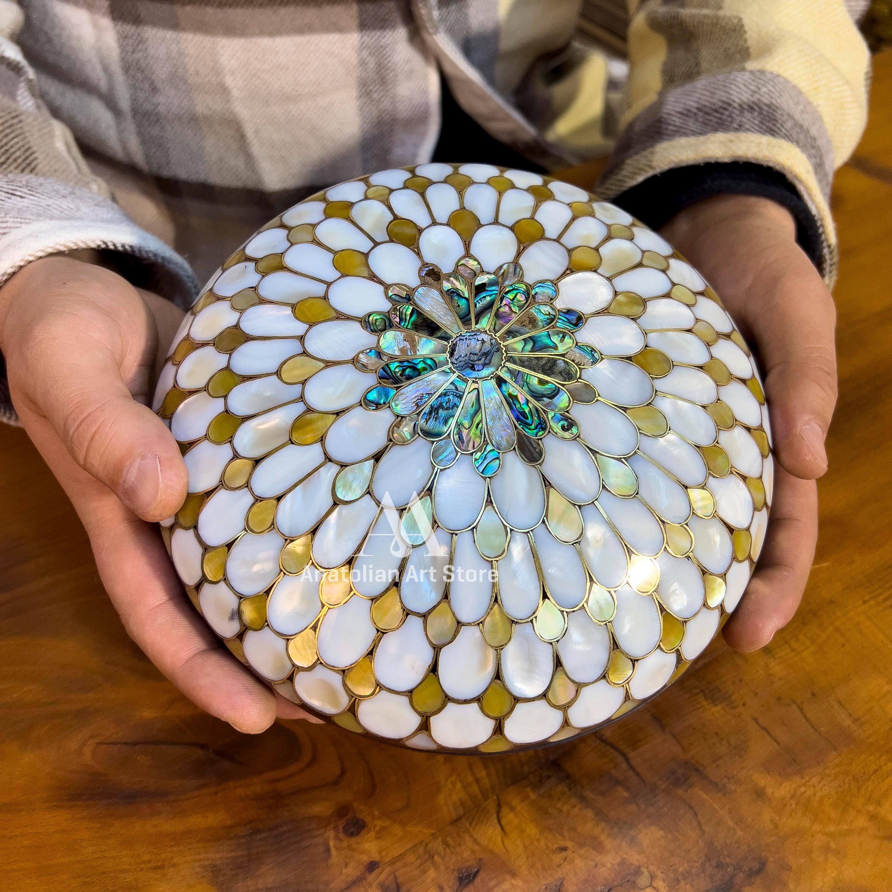 XL Original Abalone Mother of Pearl embroidered jewelry box, Bag mirror and Hand mirror 3 piece set, gift box, Christmas Gift,