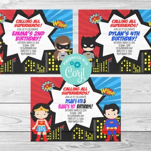 Superhero 3 Birthday Invitation, superhero invite, Birthday Invite, Digital Editable Invitation, Corjl, Instant Download