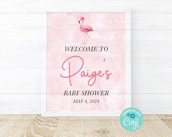 Flamingo 2 welkomstbord babyshower, welkomstbord, babyshower, bewerkbare digitale afdrukbare sjabloon, Corjl