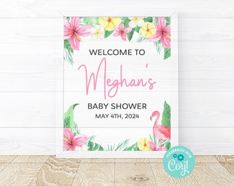Flamingo 2 welkomstbord babyshower, welkomstbord, babyshower, bewerkbare digitale afdrukbare sjabloon, Corjl