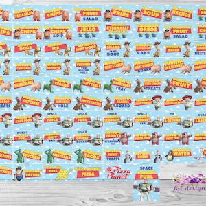 Toy Story Lebensmittel Etiketten, Toy Story Lebensmittel Karten, Instant Download, Printable, zwei Unendlichkeit & Darüber hinaus