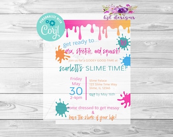 Slime verjaardagsuitnodiging, verjaardagsuitnodiging, digitale bewerkbare uitnodiging, Corjl, Instant Download