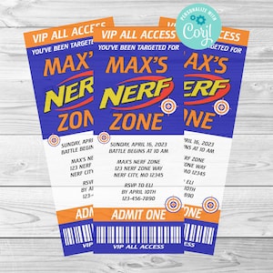 Nerf Zone-verjaardagsuitnodiging, Nerf Zone-uitnodiging, verjaardagsuitnodiging, digitale bewerkbare uitnodiging, Corjl, direct downloaden