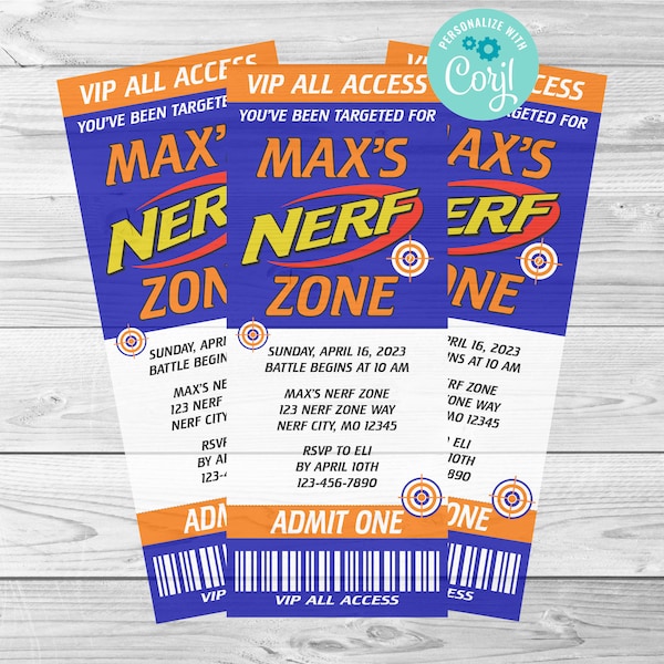 Nerf Zone Birthday Invitation, Nerf Zone Invite, Birthday Invite, Digital Editable Invitation, Corjl, Instant Download