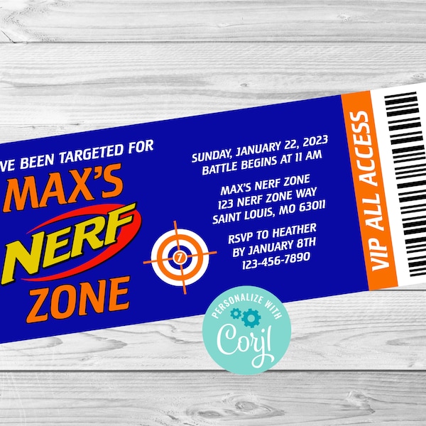 Nerf Zone Birthday Invitation, Nerf Zone Invite, Birthday Invite, Digital Editable Invitation, Corjl, Instant Download