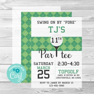Golf Birthday Invite, Par-tee Birthday Invite, Digital Editable Invitation, Corjl, Instant Download