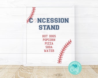 Cartello per chiosco di ristoro durante una partita di baseball, cartello per cibo, modello digitale modificabile e stampabile, Corjl