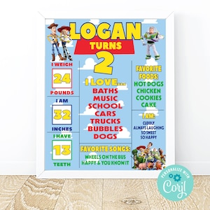 Toy Story Birthday Milestone Board, Birthday Board, Toy Story Board, Birthday, Digital Editable, Corjl, Instant Download