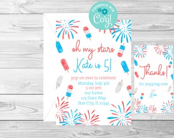 Oh My Stars verjaardagsuitnodiging, 4 juli, Oh My Stars, verjaardagsuitnodiging, digitale bewerkbare uitnodiging, Corjl, Instant Download