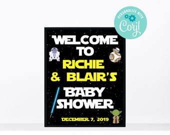 Star Wars Baby Shower Welkomstbord, Welkomstbord, Babyshower, bewerkbare digitale afdrukbare sjabloon, Corjl