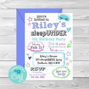 sleepUNDER Birthday Invitation, sleepUNDER invite, Birthday Invite, Digital Editable Invitation, Corjl, Instant Download