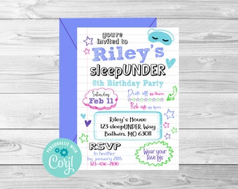 sleepUNDER Birthday Invitation, sleepUNDER invite, Birthday Invite, Digital Editable Invitation, Corjl, Instant Download